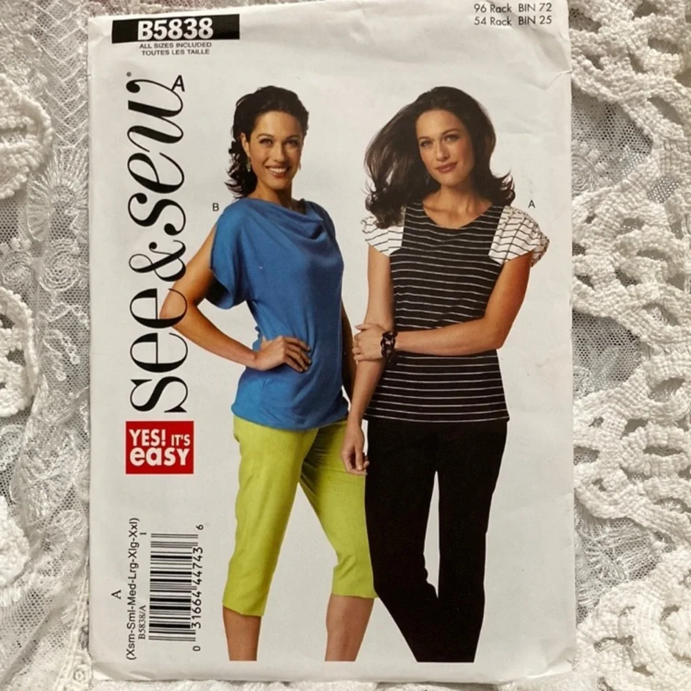 Sewing pattern for knit top, Butterick See & Sew B5838, ALL SIZES, XS-XXL